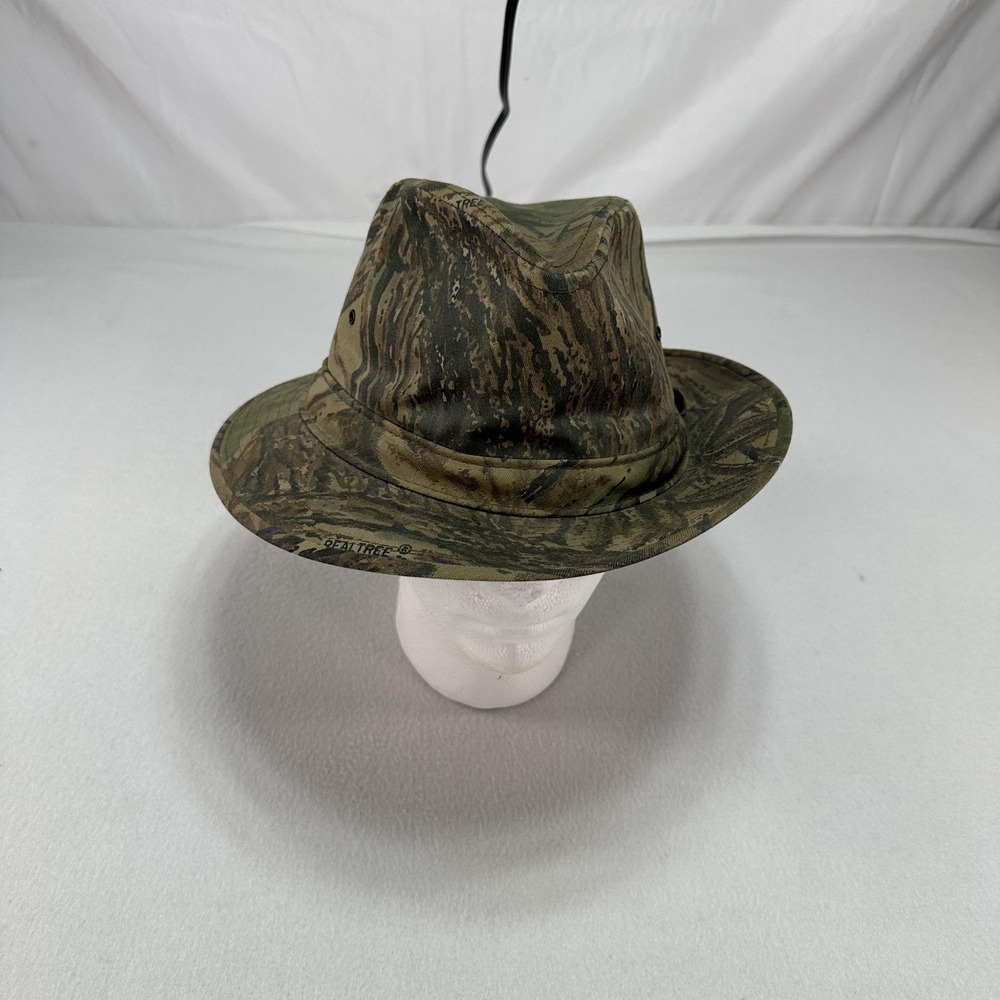 Realtree Hat Fedora Fitted Mens XL Brown Camo Wide Brim USA Hunting Safari